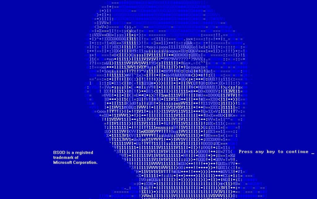 Classic Windows Blue Screen of Death wallpaper with Microsoft text and Press any key prompt