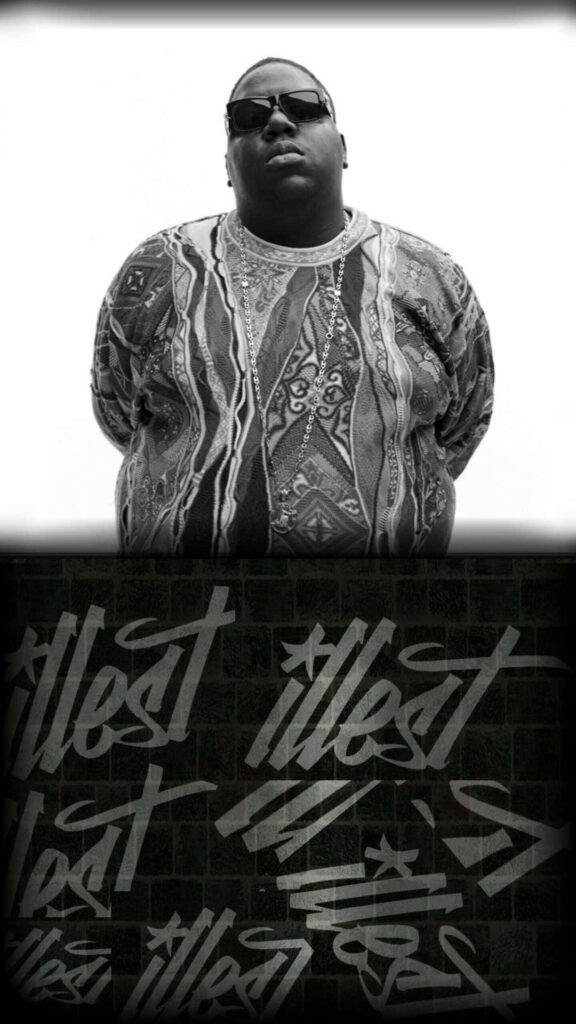 Biggie Smalls classic pose graffiti background illest repeated hip hop wallpaper design