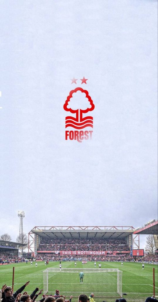 Nottingham Forest FC wallpaper with club crest stars City Ground stadium cheering fans banner
