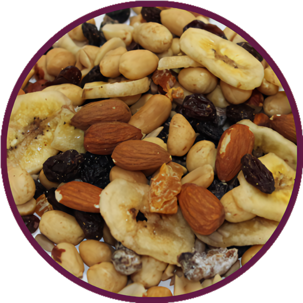 Vibrant Dry Fruits Wallpaper: Almonds, Raisins & Banana Chips