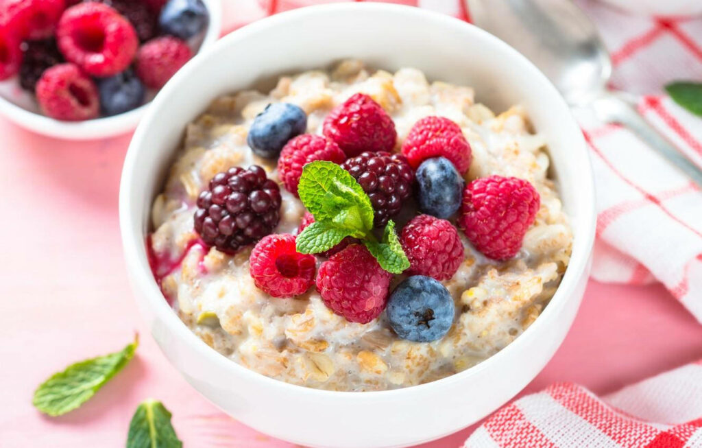 Nutritious Overnight Oatmeal with Berries & Mint Wallpaper Background