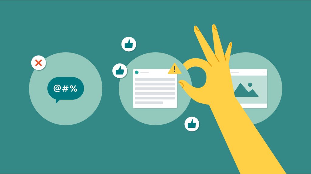 Yellow hand making OK gesture symbolizing social media content curation and idea filtering wallpaper