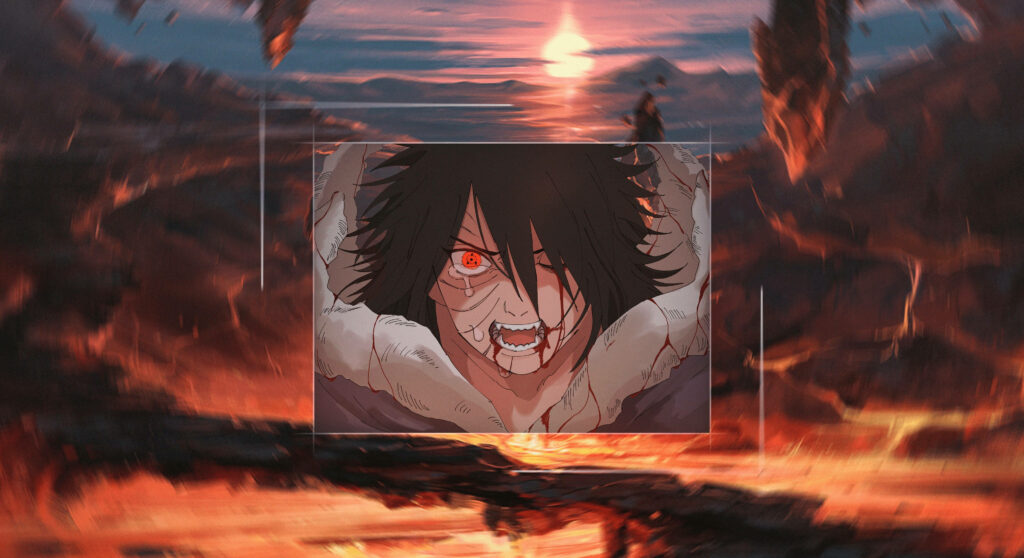 Inferno's Embrace: Obito Uchiha Enveloped in Volcanic Majesty - Striking 4k Wallpaper