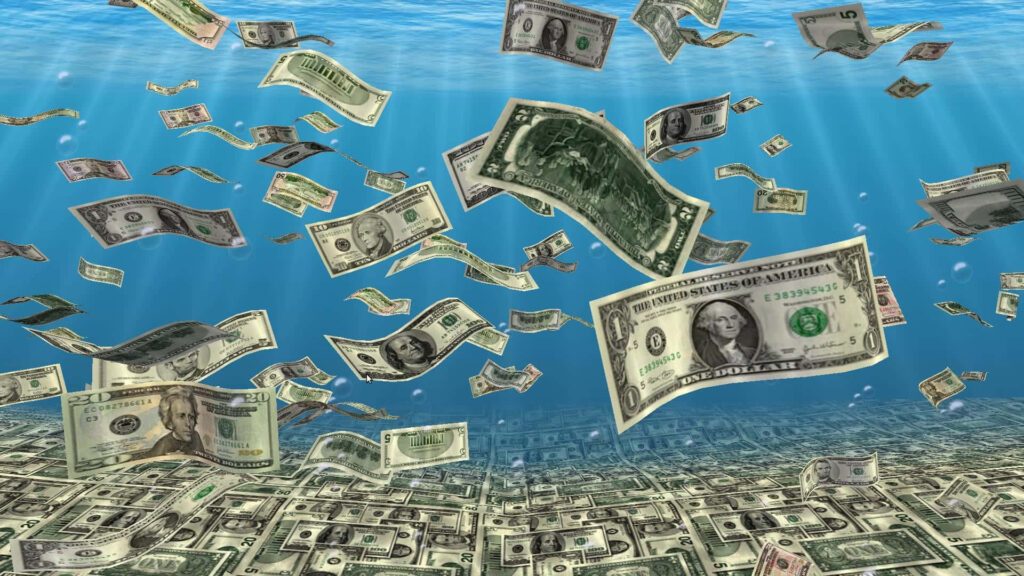 Dreams of Wealth on Endless Seas: Mesmerizing Desktop Wallpaper featuring Oceanic Cashscape