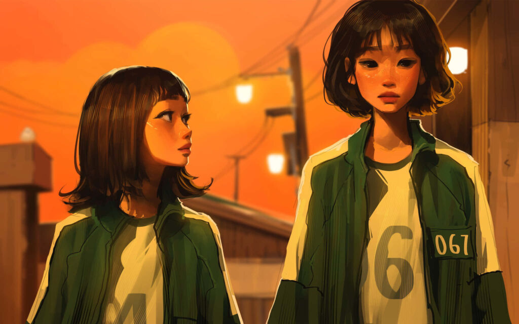 Squid Game 067: Female Characters Artwork Background Wallpaper