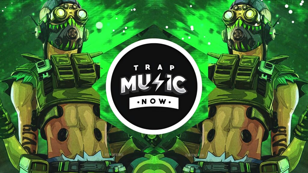 Octane Apex Legends wallpaper with dynamic green design and energetic trap music logo background