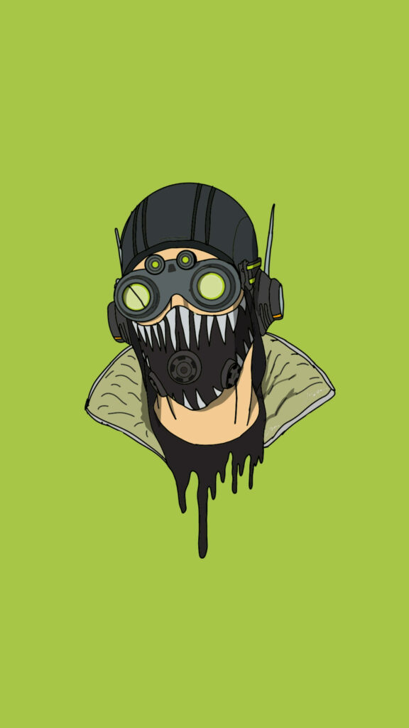 Vector art of Octane from Apex Legends with goggles and mask on vibrant green wallpaper background