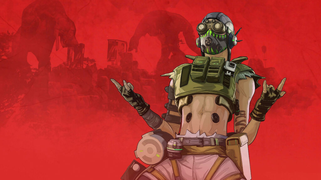 Octane from Apex Legends confident pose bold red background gaming wallpaper background