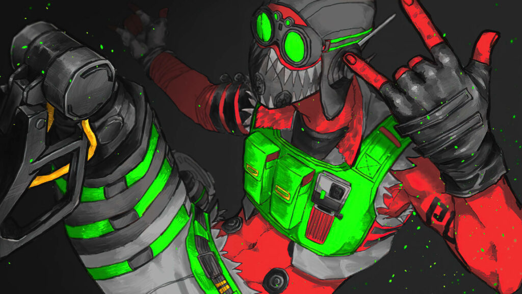 Octane Apex Legends wallpaper with bright green vest dynamic pose and vibrant energy background