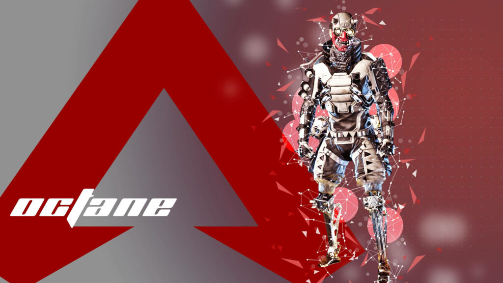 Octane from Apex Legends with artificial legs in a bold futuristic background and red logo Wallpaper