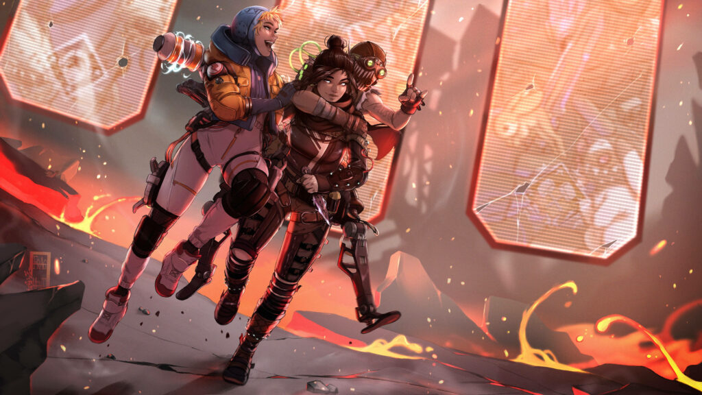 Apex Legends Octane in action with vibrant mirrored backgrounds high energy gaming wallpaper