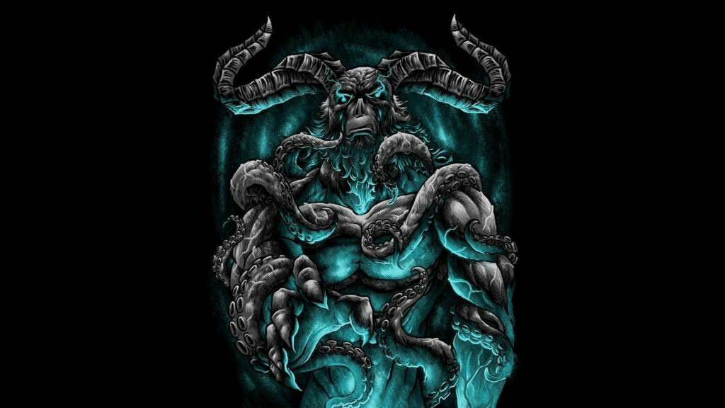 Tentacled Terror: A Demon Goat Wallpaper