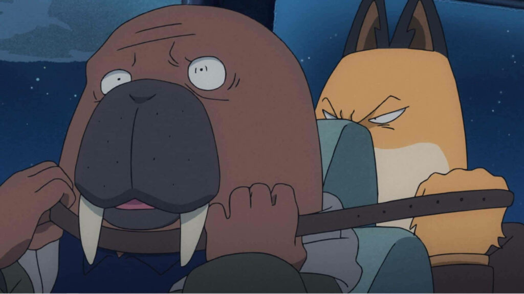 Odd Taxi Wallpaper: Fuyuki Strangles Hiroshi in a Dramatic Scene