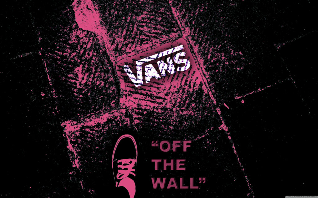 Bold Vans Logo and Slogan on Vibrant Pink Floor with Sneakers Wallpaper