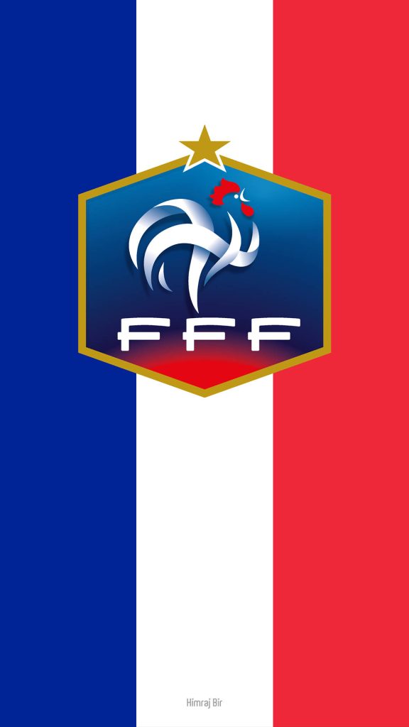 French Football Federation logo with Gallic rooster on blue white red flag vertical wallpaper