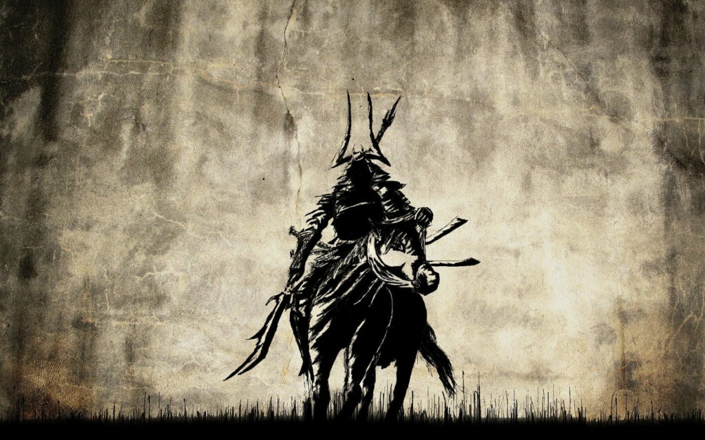 Riding into Battle: A Stunning Samurai Warrior in Ancient Fantasy Art Wallpaper