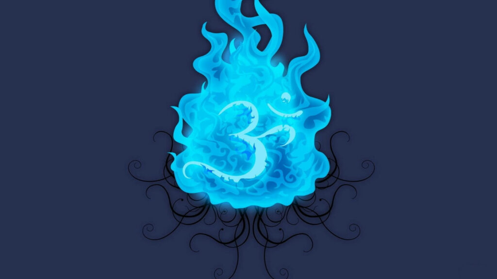 Om Symbol Ignites the Cool Blue Flames of Tranquility: Stunning Wallpaper Background
