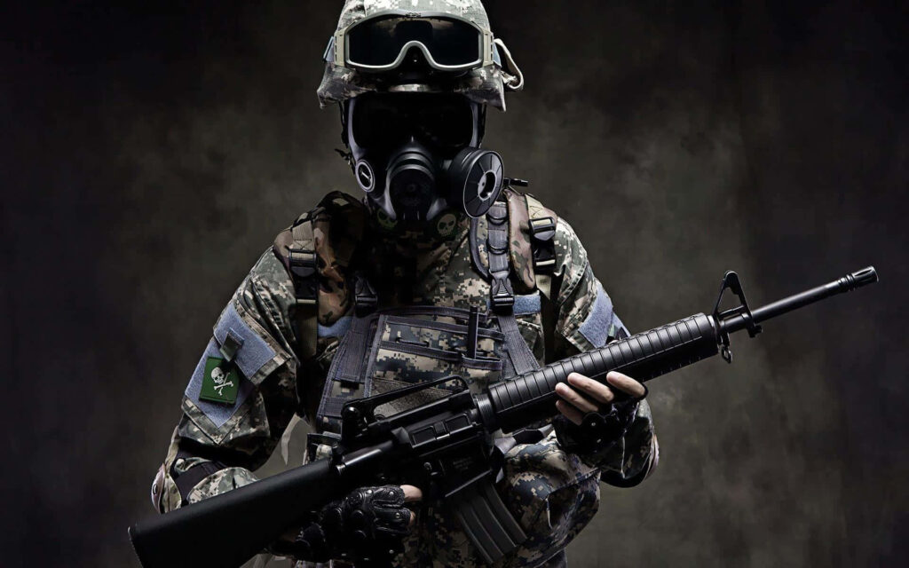 Menacing Counterstrike Avatar Commands Attention With Deadly M4A4 Rifle Against Gritty Backdrop. Wallpaper