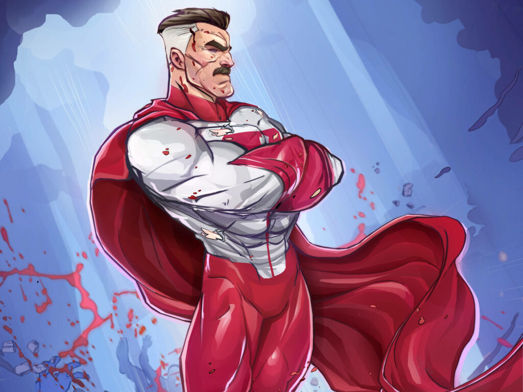 Powerful Omni-Man Wallpaper - Invincible Hero in Dynamic Blue Scene