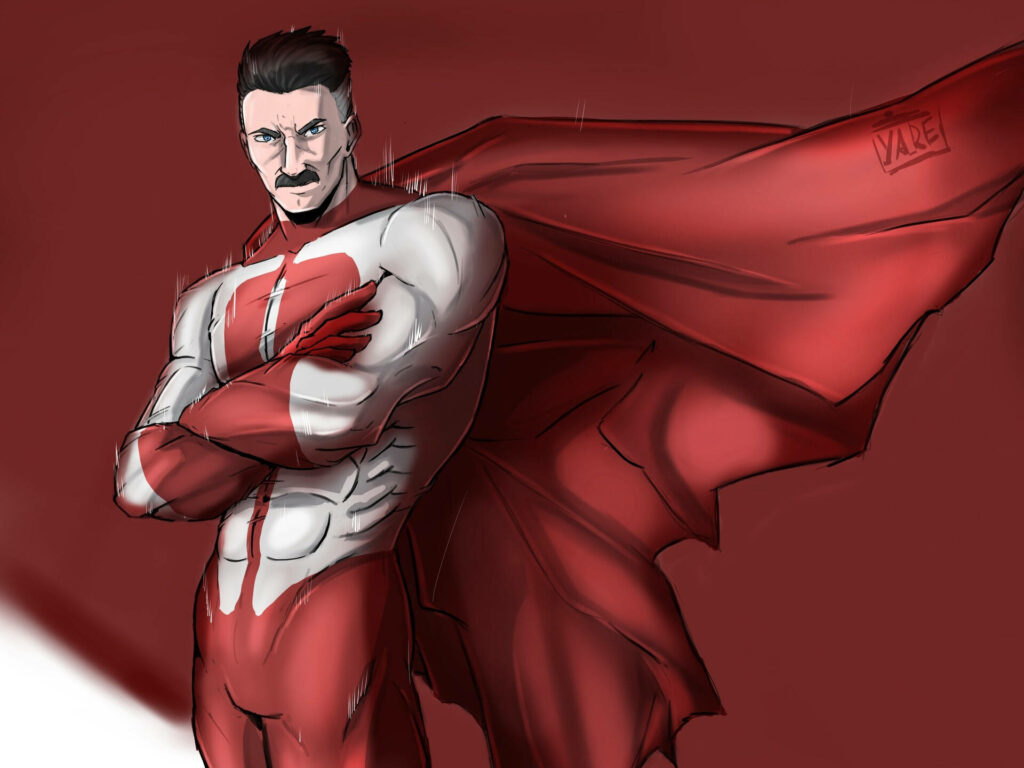 Powerful Omni-Man Wallpaper: Iconic Red & White Suit Background