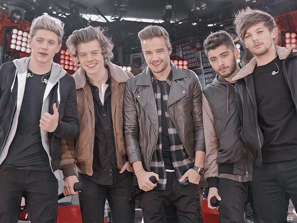 One Direction Members Illuminated by Enchanting Red Lights Wallpaper