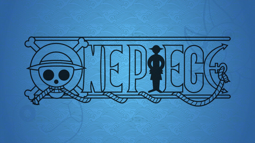 Oceanic Beauty: HD Wallpaper showcasing One Piece Anime Series Logo on a Detailed Blue Wave Background