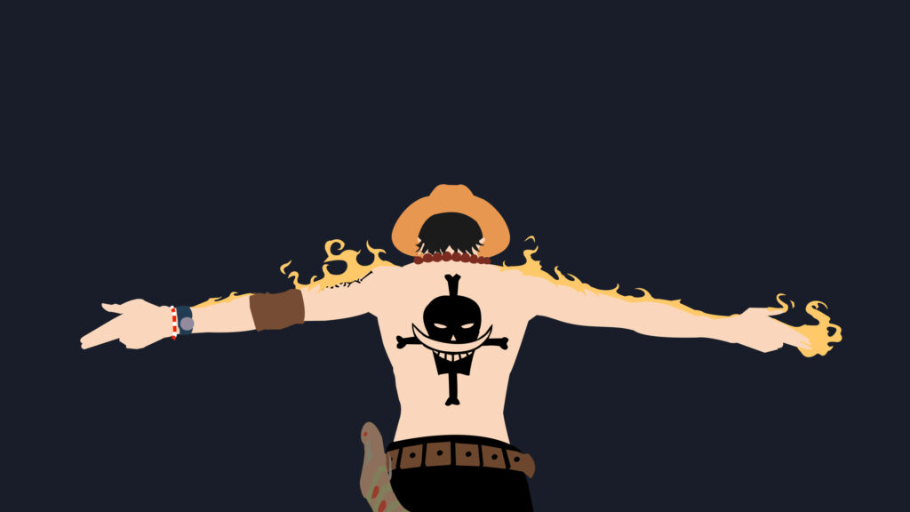 Minimalist One Piece Wallpaper: Pirate Character with Tattoo & Flames