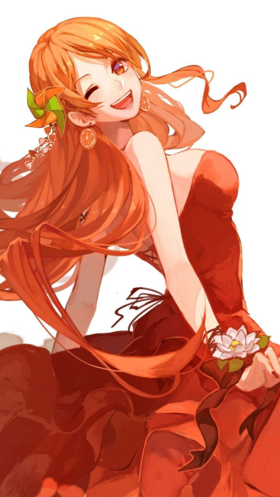 Nami Enchanting with Fiery Elegance: Unveiling the Captivating One Piece Phone Background Wallpaper