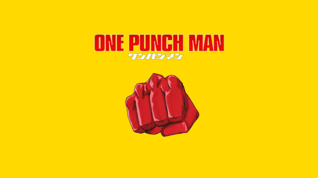 Bold One Punch Man Wallpaper: Yellow Background & Red Fist Design