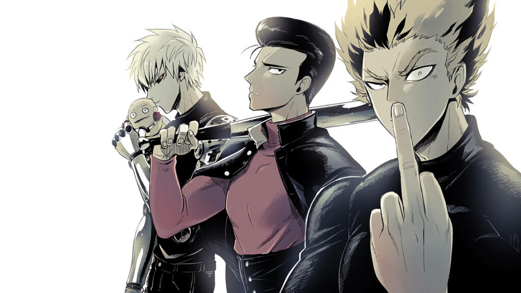One-Punch Man Wallpaper: Saitama, Genos & Sonic's Stylish Vibe