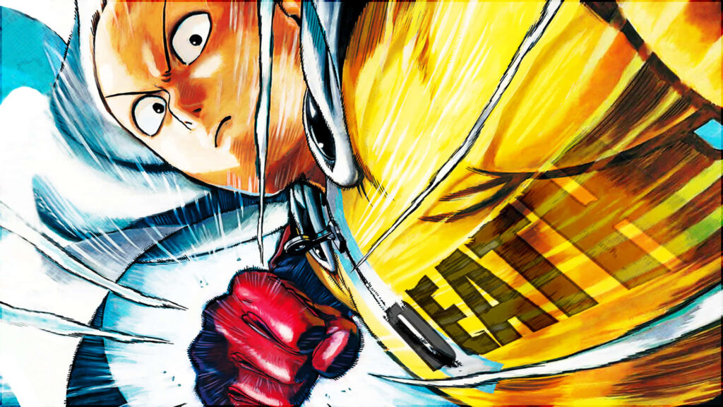 Dynamic One Punch Man Wallpaper: Saitama in Iconic Yellow Suit