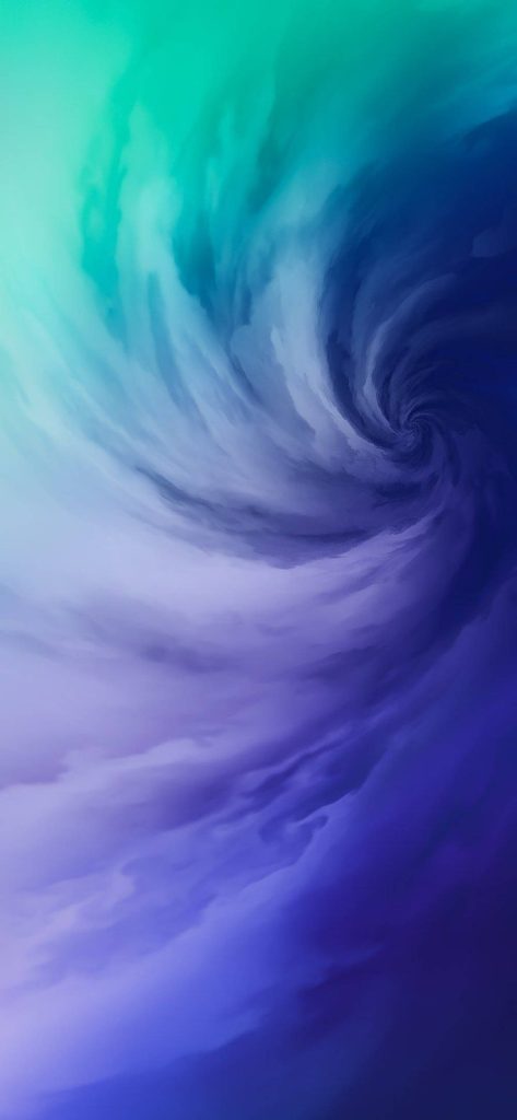 OnePlus 8 Pro stock wallpaper with vibrant cyan indigo purple abstract swirl background