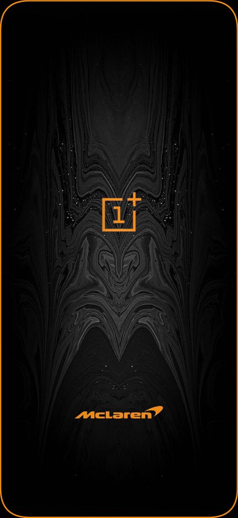 OnePlus McLaren wallpaper with black marble background and iconic orange logo for smartphones