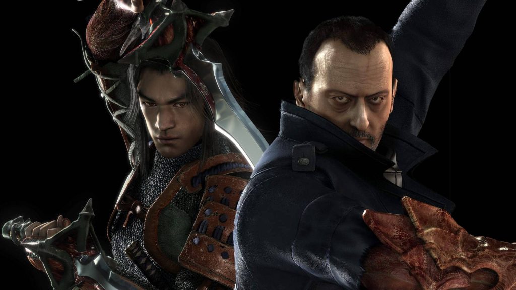 Onimusha 3 cinematic wallpaper Jean Reno as Jacques Blanc with warrior Samanosuke Akechi close-up