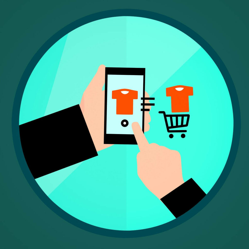 Online Shopping Illustration: Adding Shirt Design to Cart Wallpaper