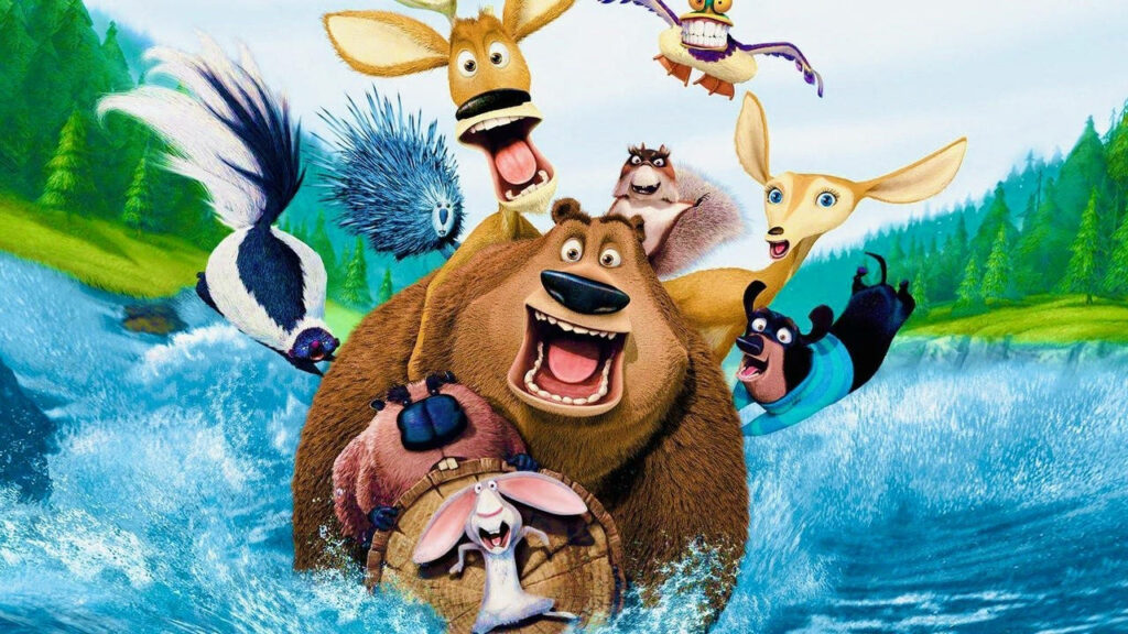 Adventurous Open Season Characters Enjoy River Ride - Vibrant Wallpaper