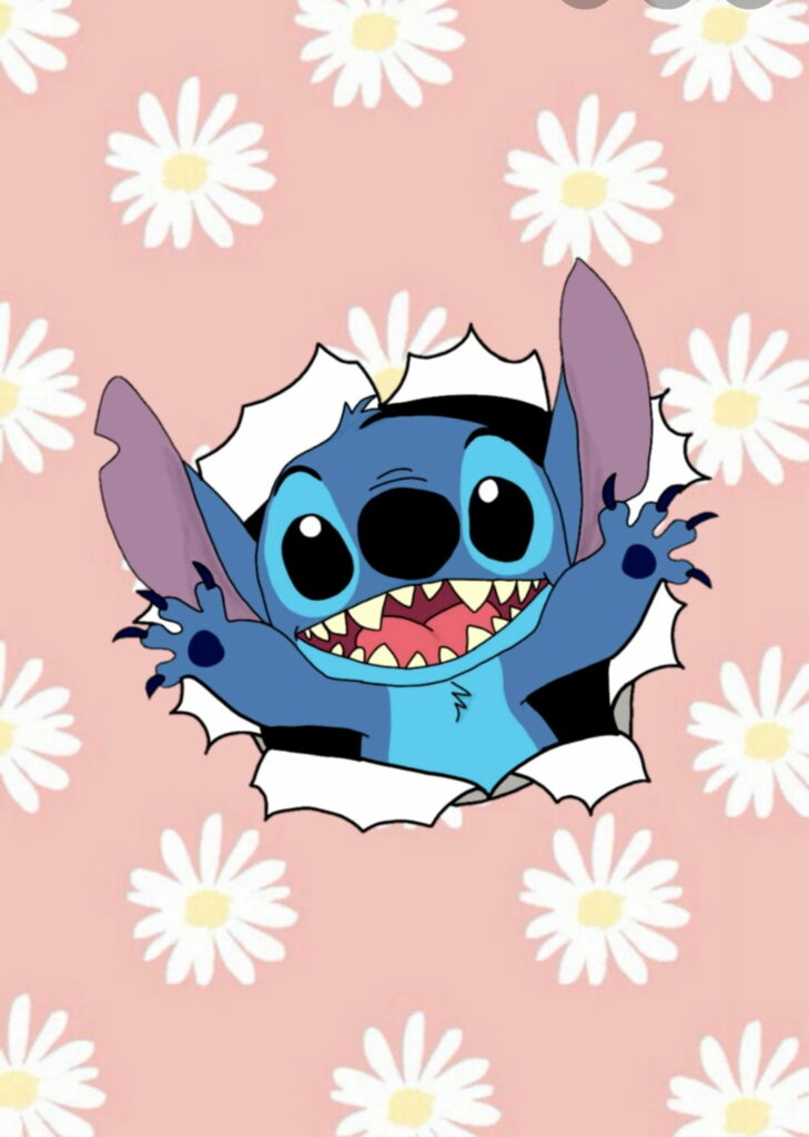 Cuddly Vibe: A Charming HD Phone Wallpaper with an Adorable Cartoon Stitch Unfolding