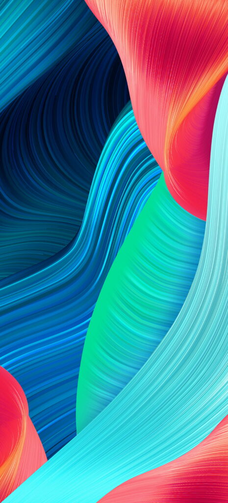 Dynamically vibrant Oppo smartphone wallpaper with abstract swirl pattern in red, blue, and green for personalized screens