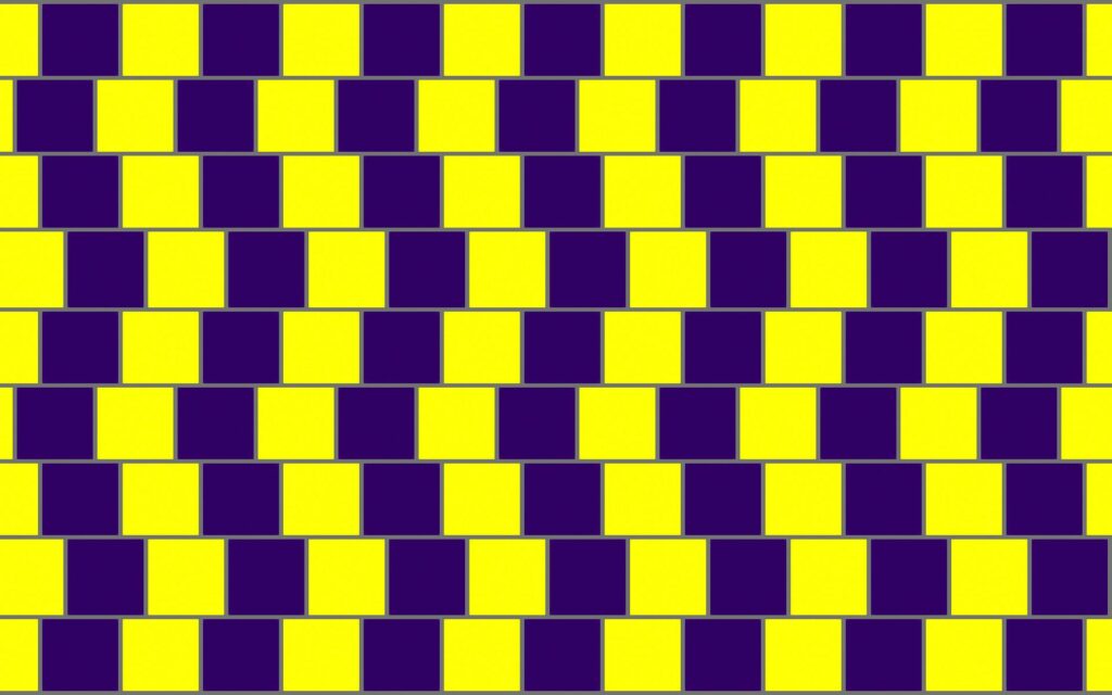 Optical Illusion Wallpaper: Striped Yellow & Blue Checkerboard Design
