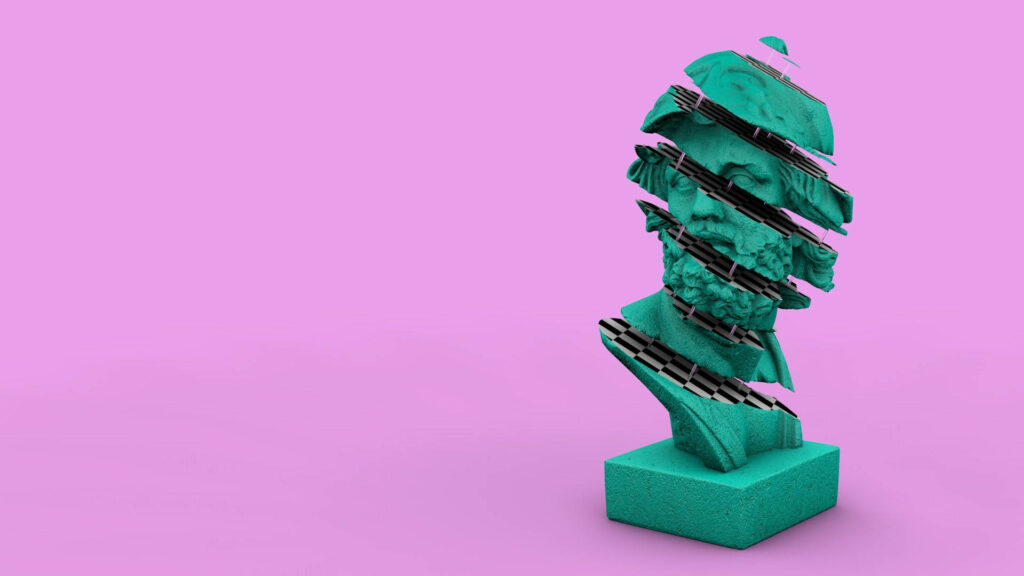 Colorful Vaporwave Statue with a Slice of Progress Wallpaper