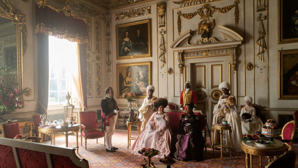 Regency Tea Party Elegance in a Gilded Room - Bridgerton Style Wallpaper