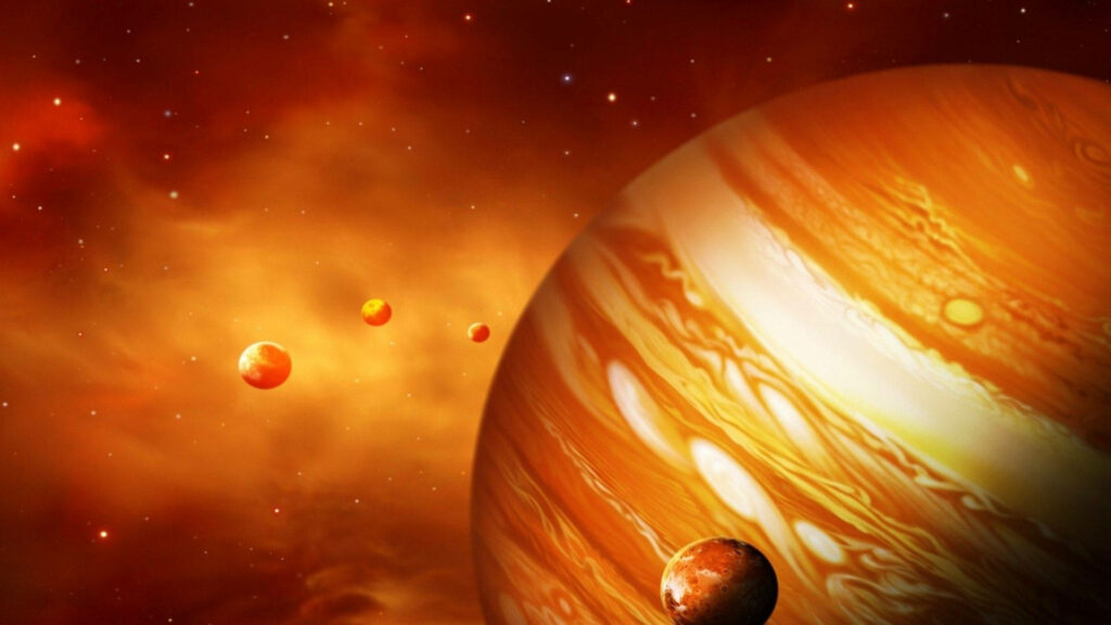 Orange Monochrome Jupiter Wallpaper: Vibrant Swirling Patterns & Moons