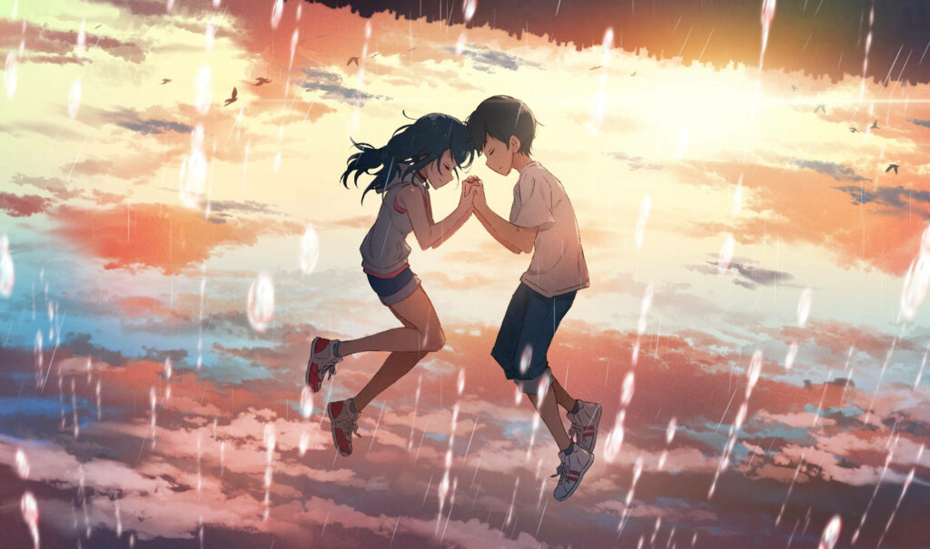 Orange Sky Embrace: A Touch of Serenity During the Storm - Weathering With You Wallpaper