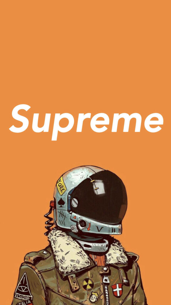 Supreme Space Odyssey: The Ultimate Orange Wallpaper with Astronaut Artwork