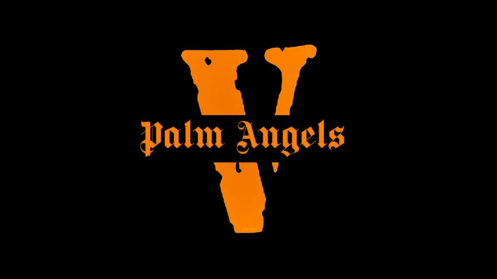 Vibrant Collaboration: The Orange Palm Angels x VLONE Wallpaper on Bold Black Background