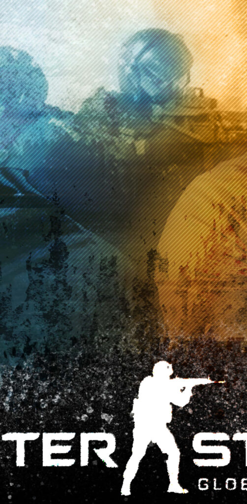 Dynamic Counter-Terrorist Poster: Vibrant Orange and Blue Background for Android Devices - A Thrilling CS:GO Visual Treat Wallpaper