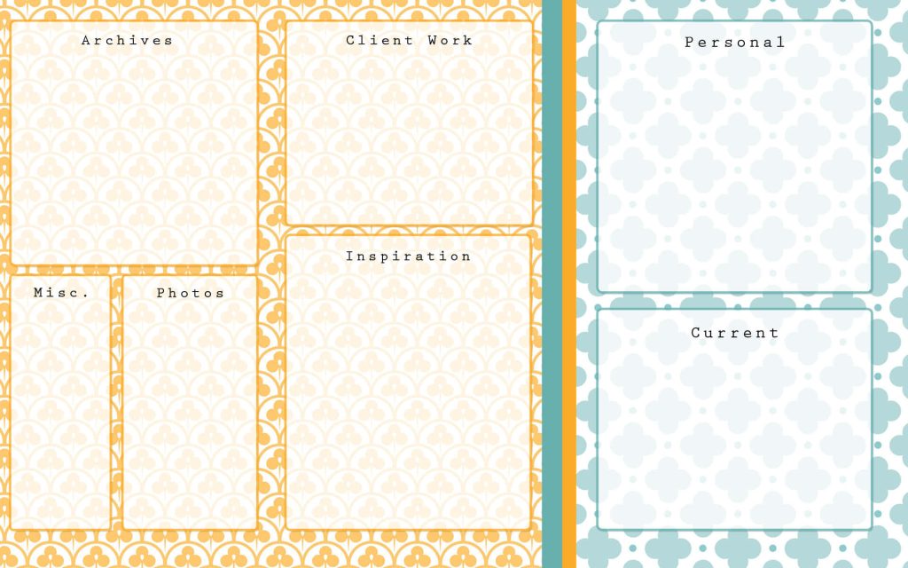 Desktop organizer wallpaper with yellow and blue sections for work and personal projects