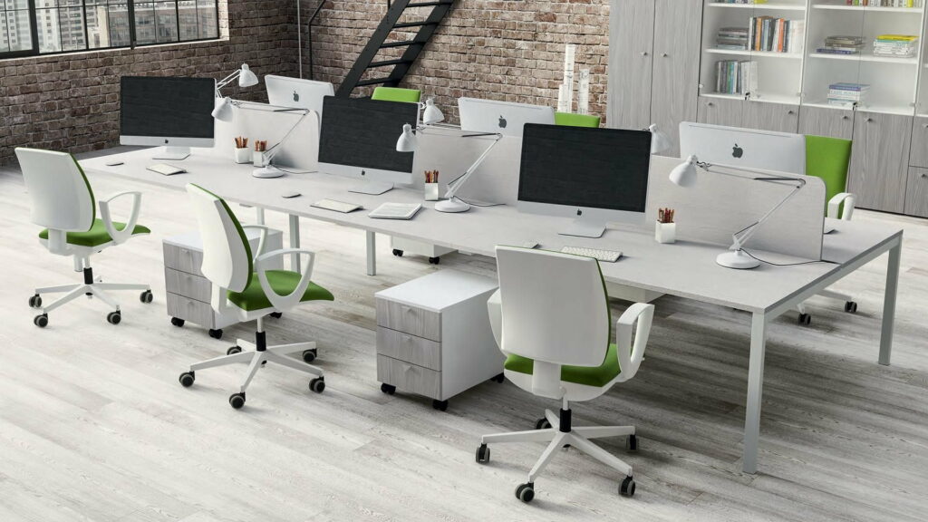 Crisp and Organized: An Inspiring View of Office Desks and Shelves in HD Wallpaper