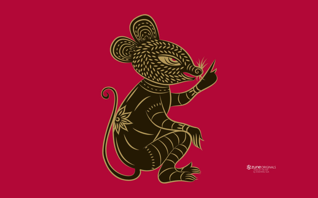 Ornate Brown and Gold Rat Wallpaper on Deep Red Background