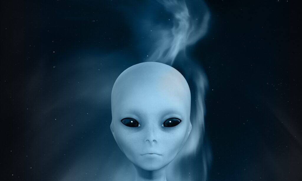 Otherworldly Alien Being Wallpaper: Cosmic Starry Background